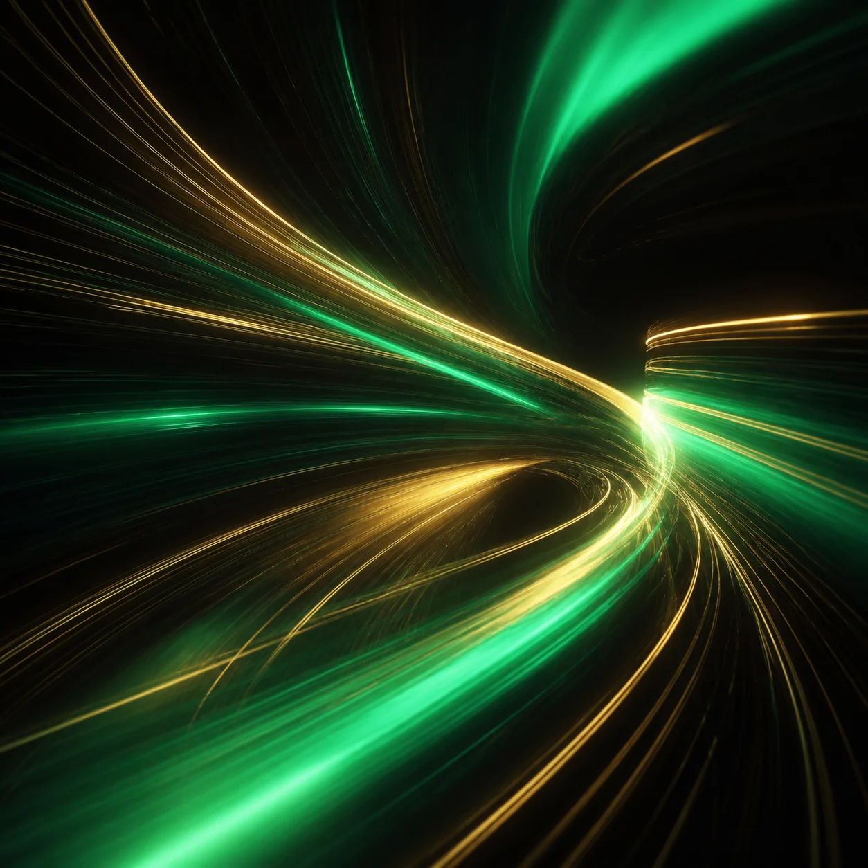 Abstract Artlist AI art with flowing green and gold light trails
