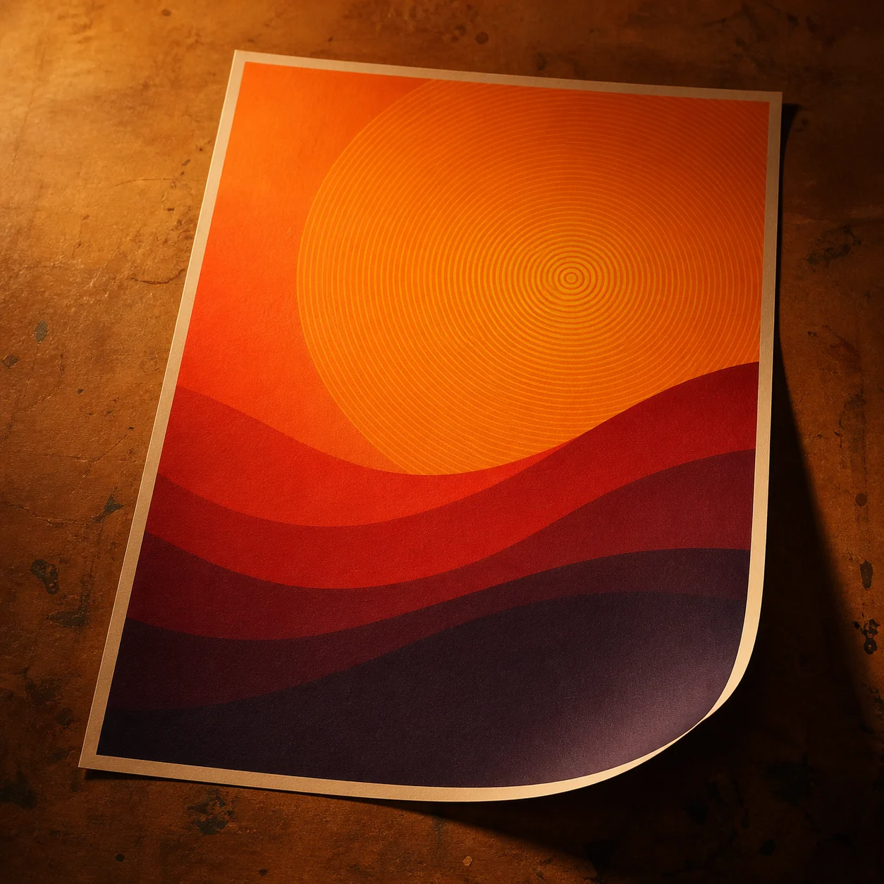 Artlist AI art, an AI-rendered poster laid out as a printed sheet on a warm amber background